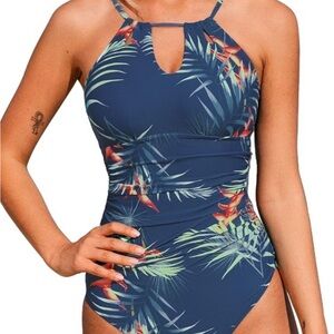 Cupshe Navy Tropical One Piece Swimsuit